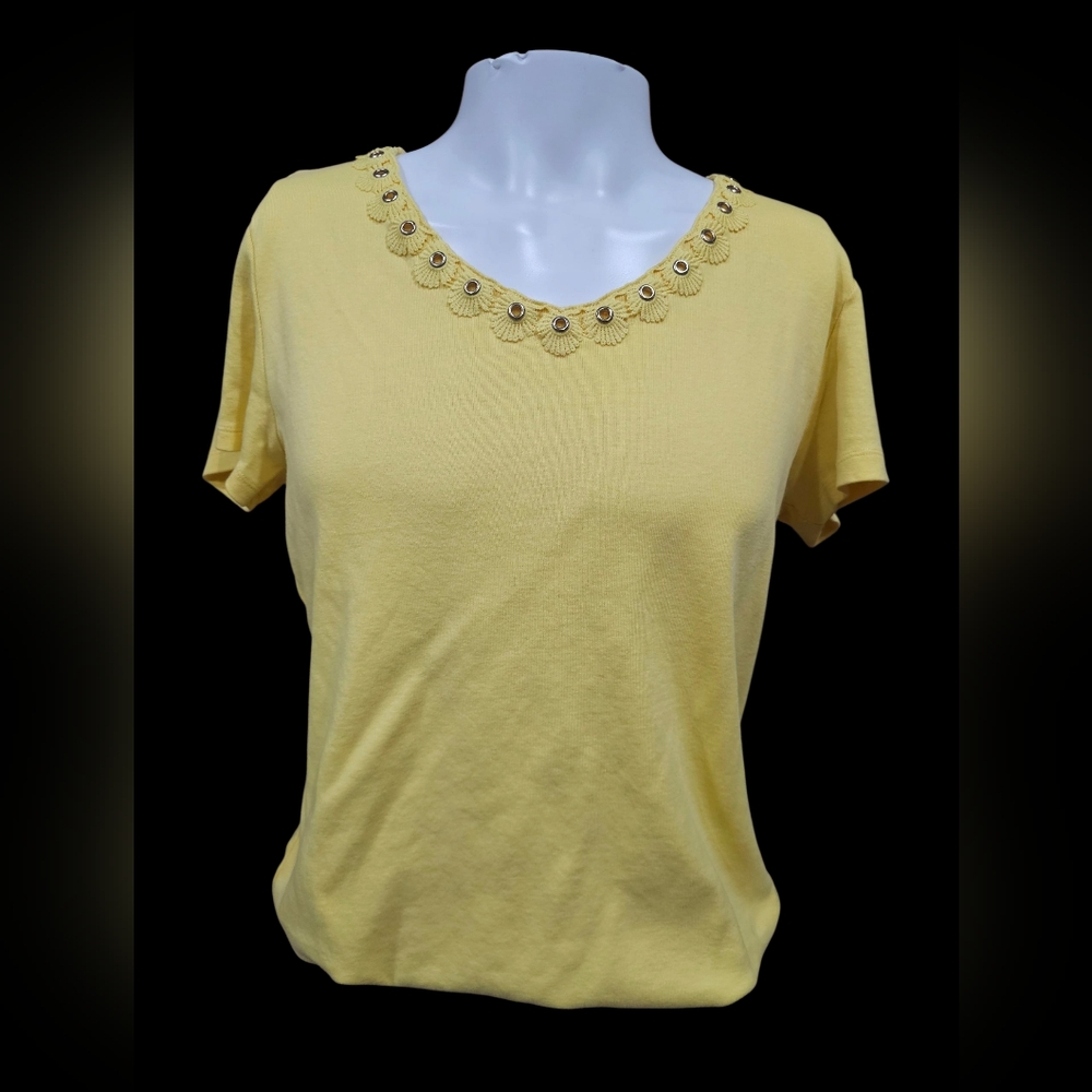 Rafaella Yellow Embellished Short Sleeve Tee Size Extra Large